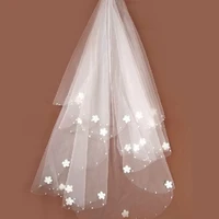 brides ivory wedding veil tulle beaded flower bridal veils 2021