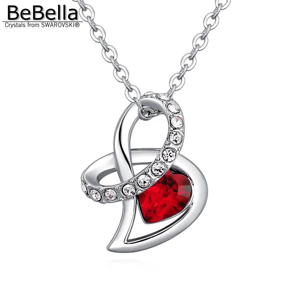 Женское ожерелье с подвеской в виде сердца BeBella красное кристаллами Swarovski подарок