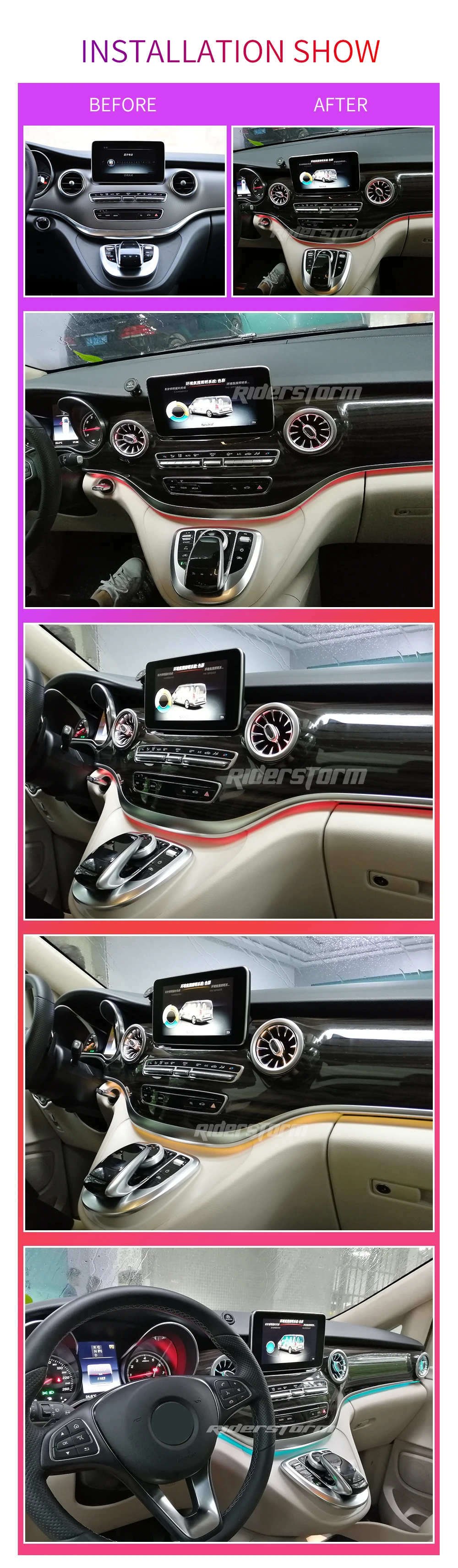 Для benz v class w447 v260 интерьерный 64 цвета окружающий светильник w447 светодиодная воздушная вентиляционная Автомобильная атмосферная лампа для декоративного авто светильник