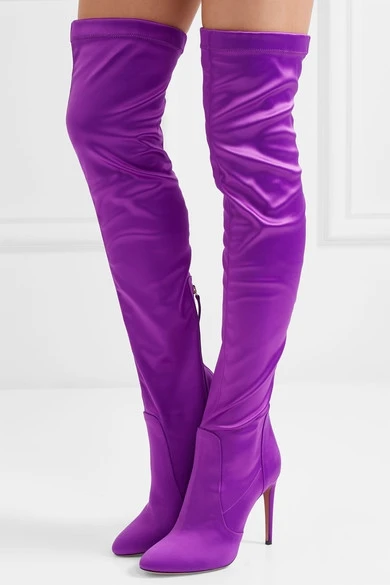 

Fashion purple faux suede over the knee female boots thin heel pointed toe zip long boots