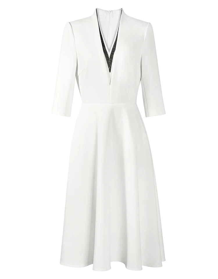 Оригинальные Подиумные элегантные платья для офисных леди с v-образным вырезом и коротким рукавом Vestidos А-силуэта вечерние платья lente damesmode AB397 - Цвет: white