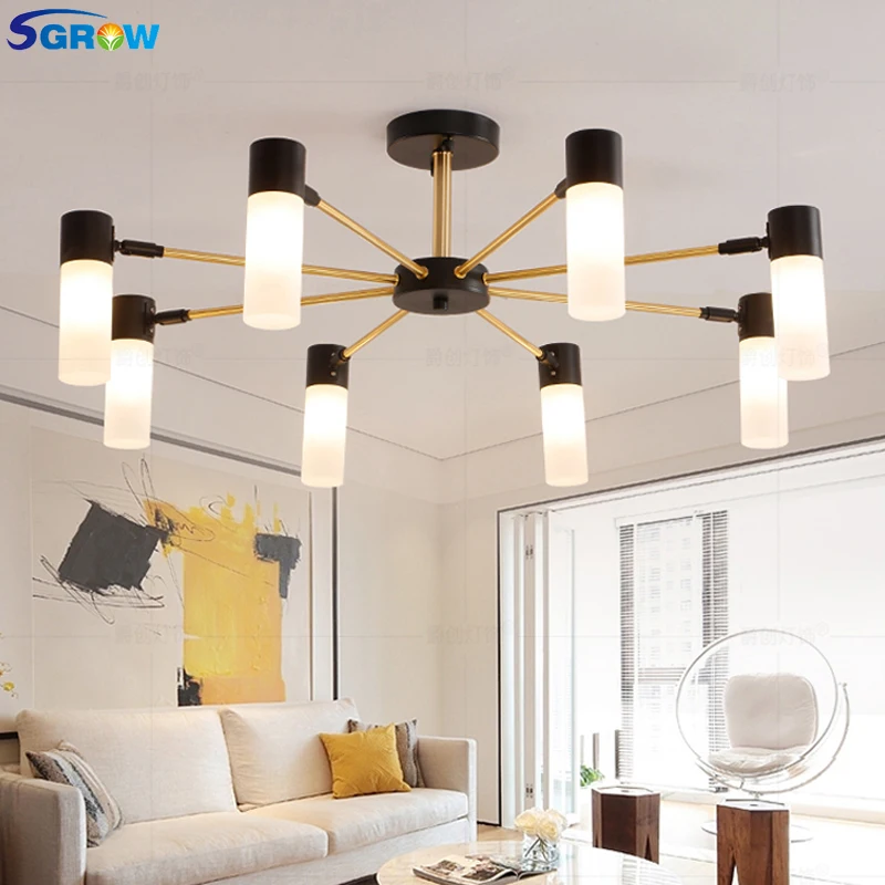 

SGROW Industrial 6/8 Heads Acrylic Chandeliers Light Fixtures for Bedroom Living Room Dinning Room Indoor Lighting Hanging Lamp