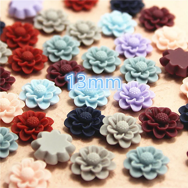 Разноцветный цветочный винтажный кабошон с плоской задней поверхностью из смолы