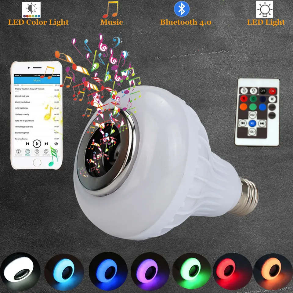 Светодиодная лампа со встроенным Bluetooth динамиком 12 Вт E27 E26 RGB изменяющая