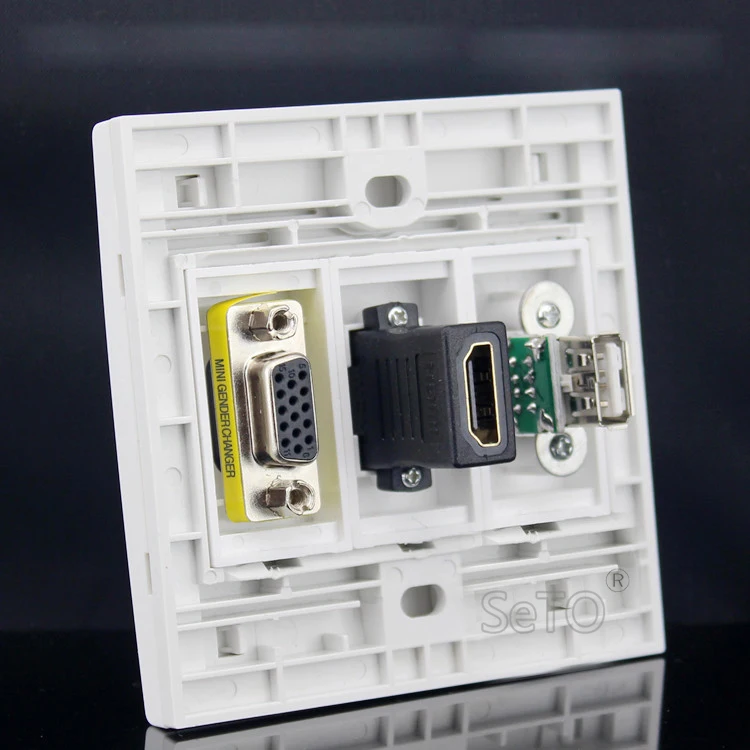 SeTo 86 Тип USB + HDMI VGA коннектор панель настенная гнездо Keystone Лицевая