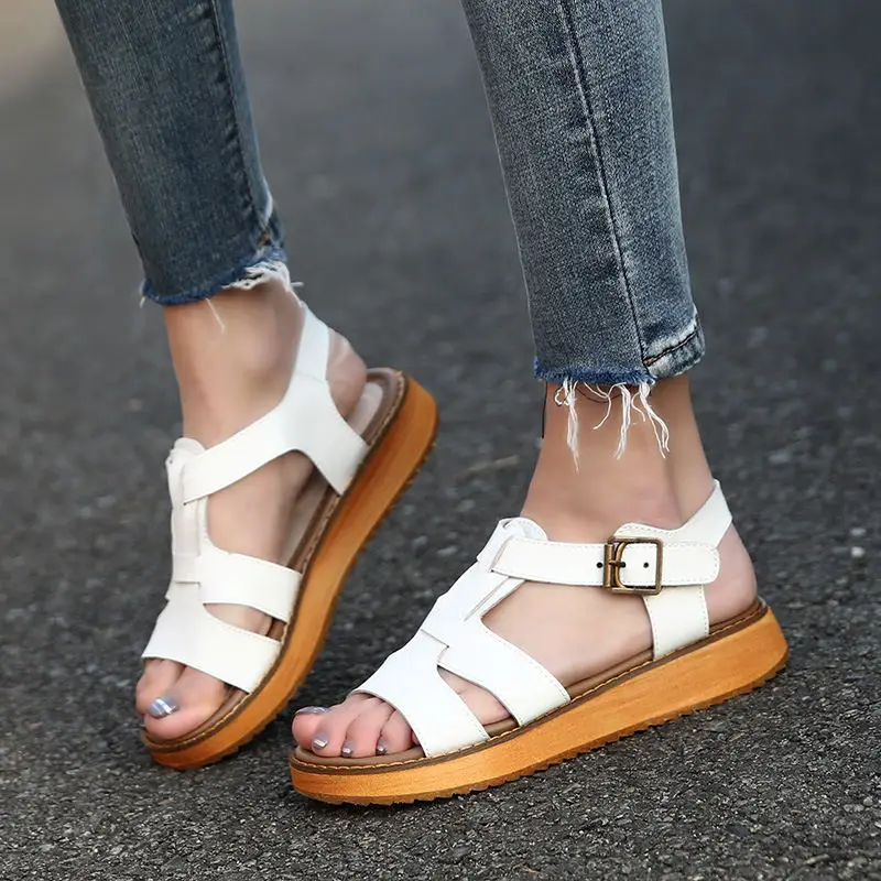 Сандалии женские из натуральной кожи дизайнерские шлепанцы на платформе с