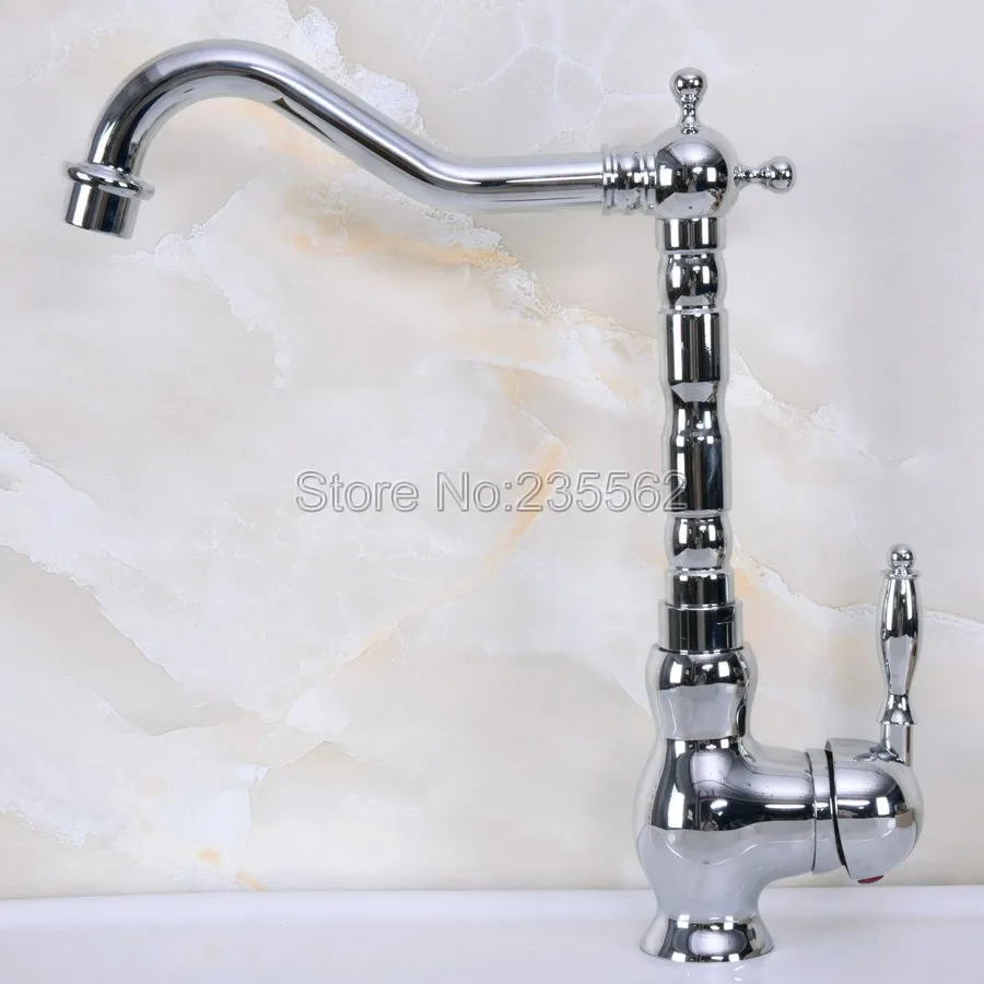 

Chrome Brass Single Handle Bathroom Sink Mixer Faucet Swivel Spout Bathroom Kitchen Hot and Cold Water Taps Lnf933