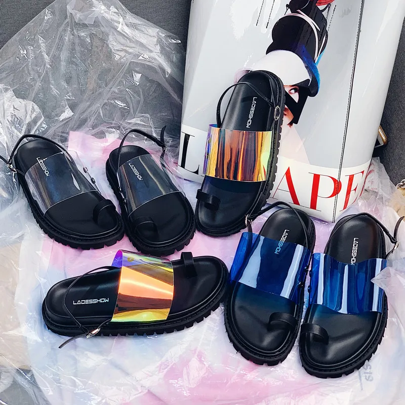 Punk Style Women's Summer Flat Gladiator Platform Buckle Sandals 2019 Fashion Casual Transparent Sandalias Shoes Women Flip Flop | Обувь