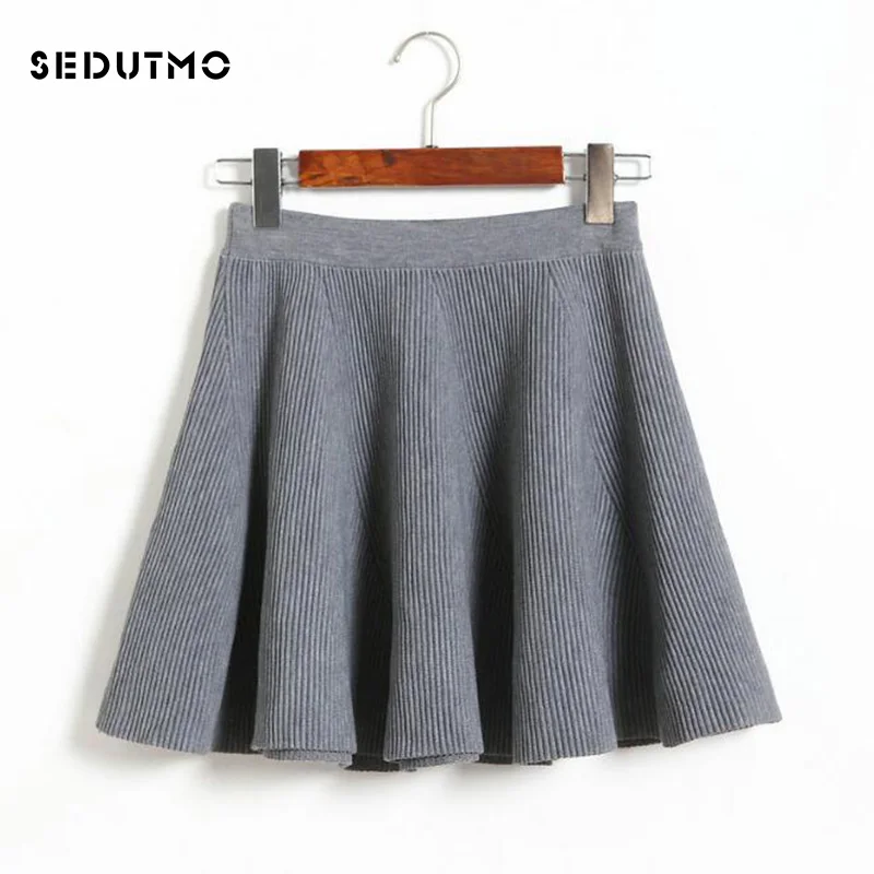 

SEDUTMO 2018 Winter Knitted Skirts Women High Waist Pleated Mini Skirt Spring Black Vintage Gray Sexy Tutu Skirt ED063