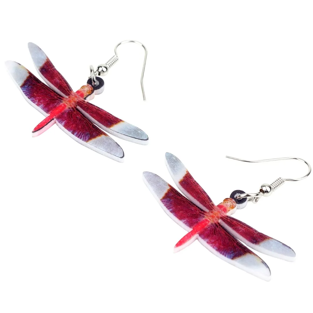 Bonsny Acrylic Unique Red Dragonfly Insect Earrings Big Long Dangle Drop Fashion Animal Jewelry For Women Girls Ladies Teen Gift | Украшения