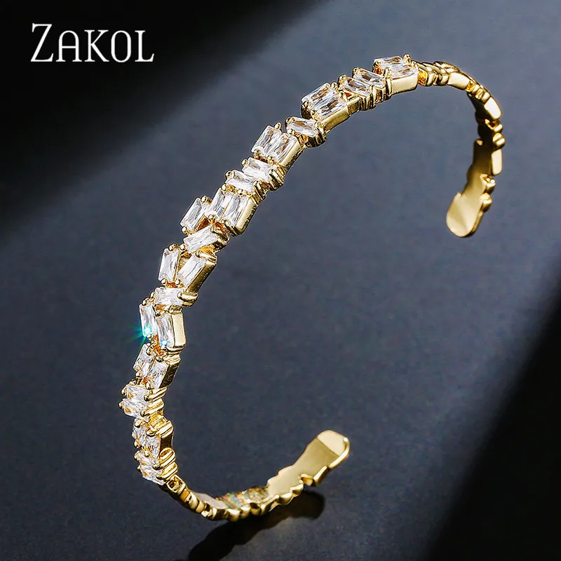 Модные браслеты ZAKOL AAA с кубическим цирконием, сверкающие браслеты-манжеты для женщин/девушек, вечерние ювелирные изделия в подарок FSBP153