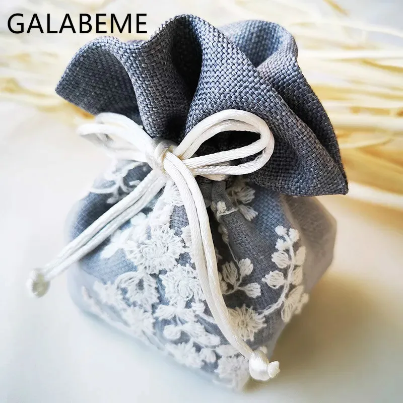 Galabeme 12 шт. кружевные мешки джутовые подарочные мешочки Флора мешковина подарок