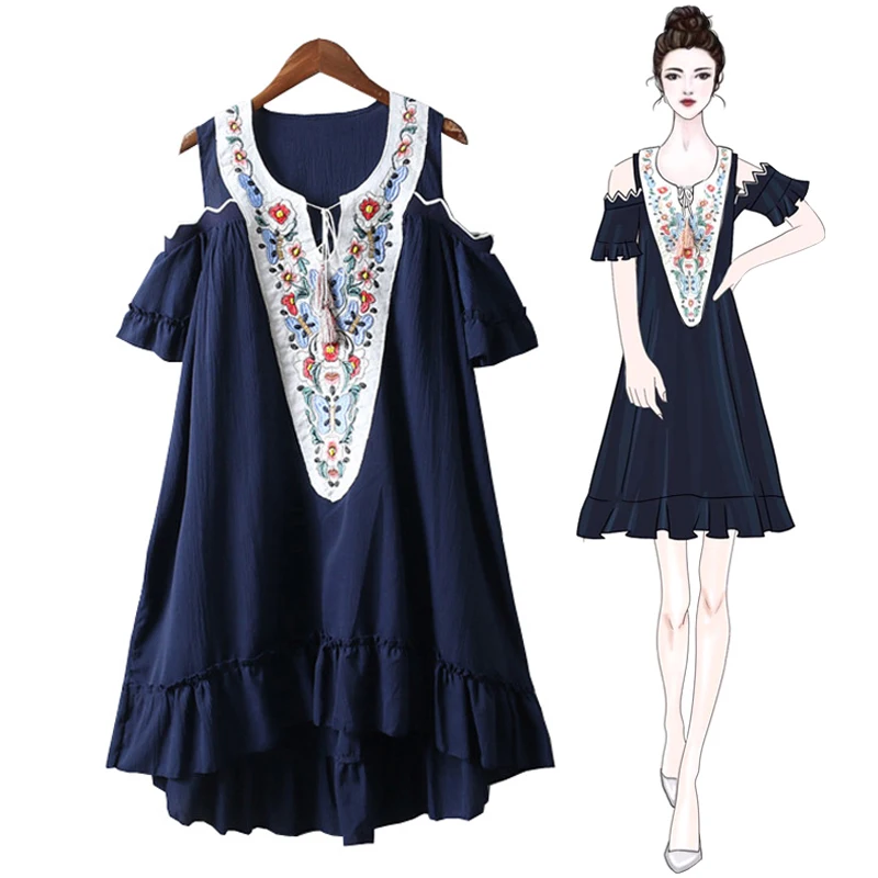 Trytree/летнее Повседневное платье из полиэстера с цветочной вышивкой и открытыми