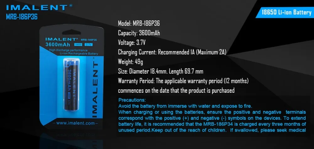 4 шт IMALENT 18650 3600mah MRB-186P36 3,7 v литий-ионная аккумуляторная батарея высокая производительность для высокой сливной светодиодный фонарь