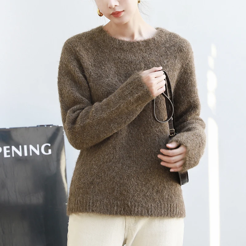 WHITE ISLAND Plush Alpaca Sweater Women Pullover Autumn Winter 2018 New Round Collar Thick Bottom Shirt Knitted Tops 8322 | Женская