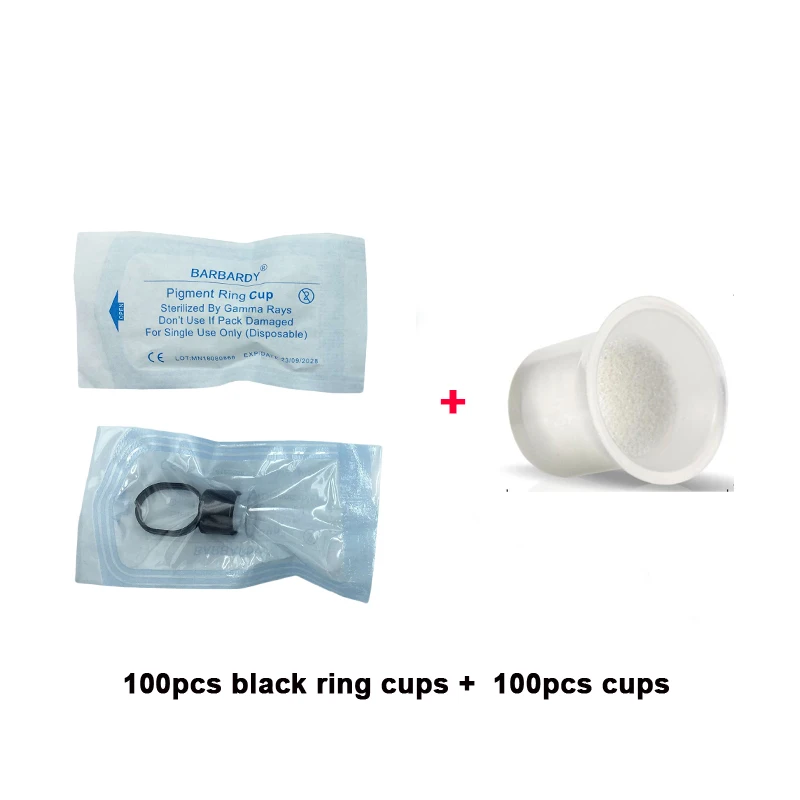 100pcs black Татуировка питания кольцо чашки Инструменты Пигмент для микроблейдинга держатель татуаж Аксессуары Одноразовые Стаканчики Чернила татуировки с губкой - Цвет: 100pcs black