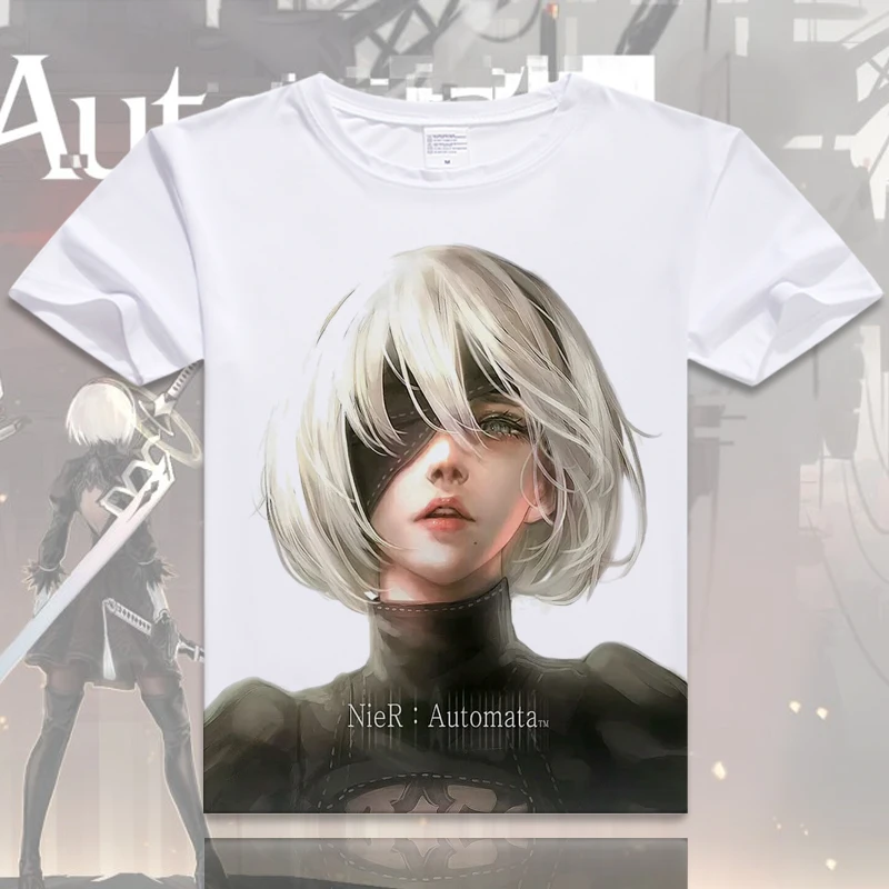 Женская/мужская футболка с круглым вырезом Nier Automata хлопковая коротким рукавом и S