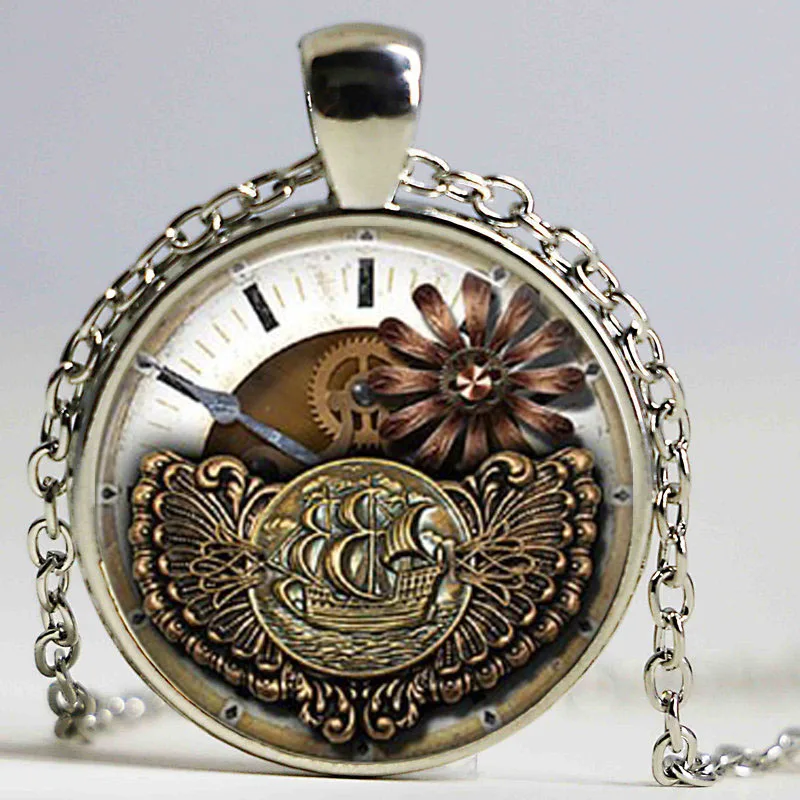 Hot selling steampunk clock watch necklace &amppendant retro glass cabochon jewelry | Украшения и аксессуары