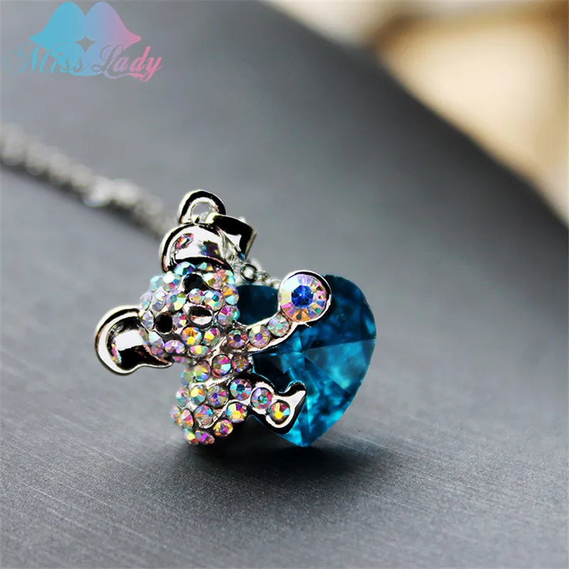 Miss Lady розовое золото цвет стразы милый синий коала Медведь Сердце ожерелья 2021