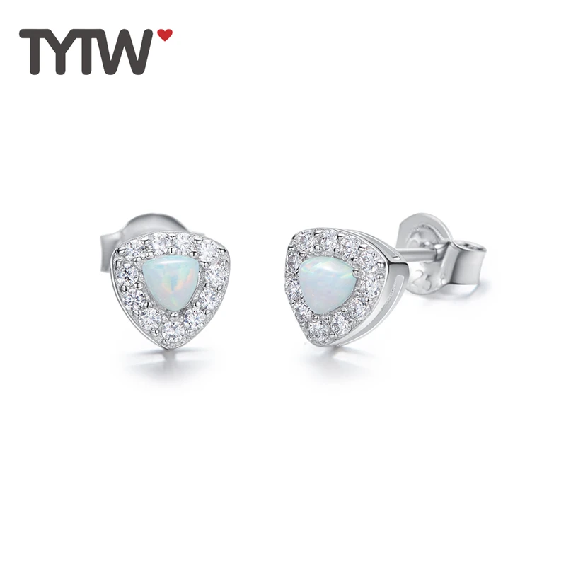 TYTW opal jewelry silver 925 colorful High Quality Female Zircon lady Jewelry Simple Earring wedding rhodium Earrings for women | Украшения