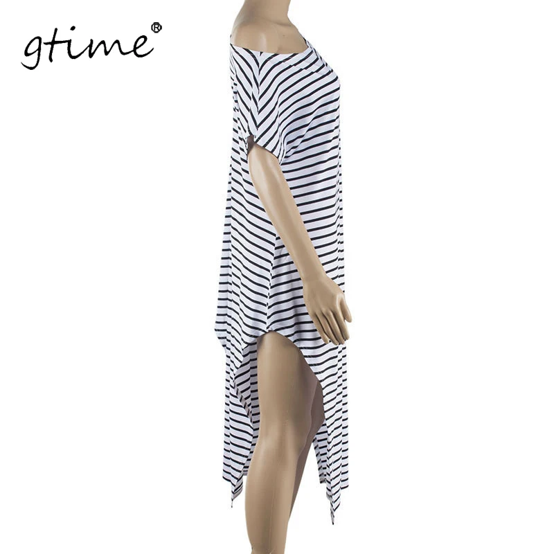 GTIME Прямая поставка женский летний платье Длинное свободное Полосатое с рукавами
