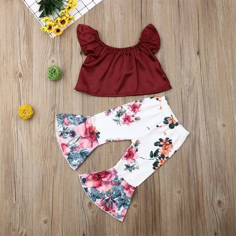 От 1 до 5 лет комплекты одежды для маленьких девочек топы с оборками на бретелях