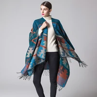 imitation cashmere women vintage geometric tassel poncho scarf winter warm shawl wrap comfortable female knitted thick blanket