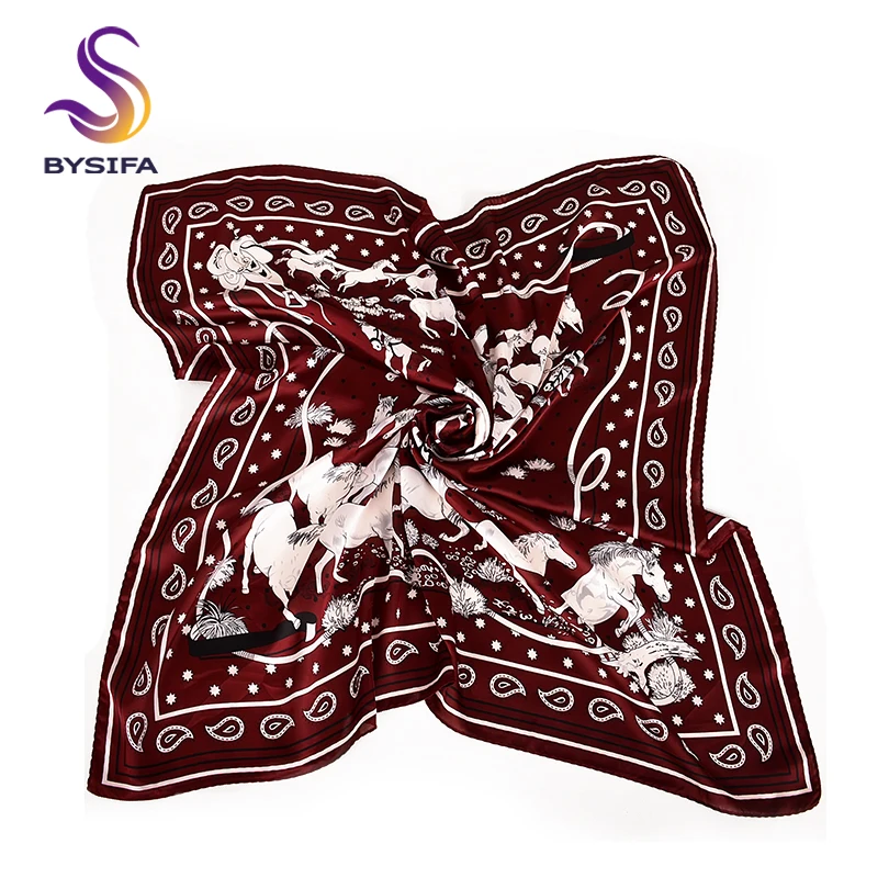 Женский шелковый шарф-шаль [BYSIFA] черный атласный большой квадратный шарф-накидка