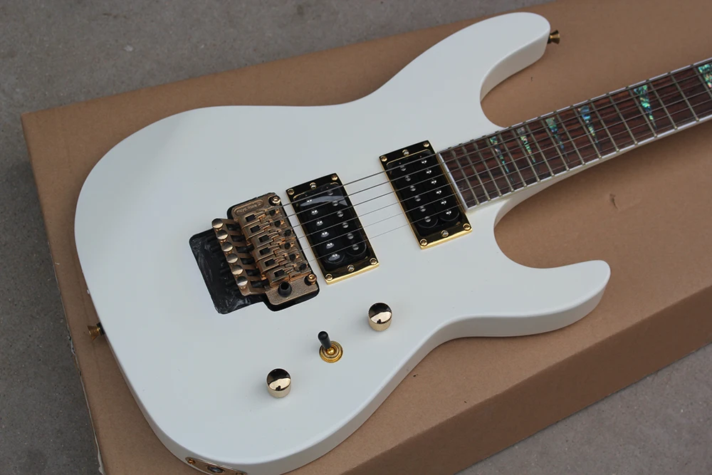 С фабрики белый корпус электрогитара с Floyd Rose, 2 звукоснимателя, Абалон Лады инкрустация, золото Hardwares, предложение по индивидуальному заказу