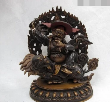 

xd 003103 Tibetan 100% purple Copper Bronze King Gesar Buddha Ride on Lion Foo Dog Statue
