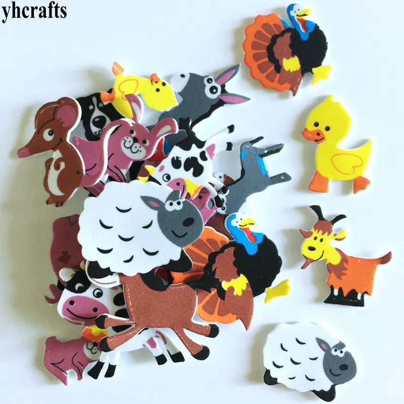 Pegatinas de espuma de animales de granja para ni&ntilde;os, kit de recortes, manualidades de guarder&iacute;a, art&iacute;culos de actividad, 1g por lote-3
