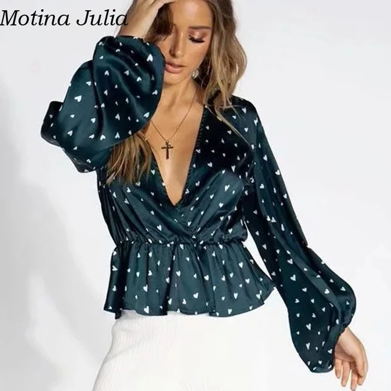 Motina Julia/стильная блузка с v образным вырезом и принтом в виде сердца женские