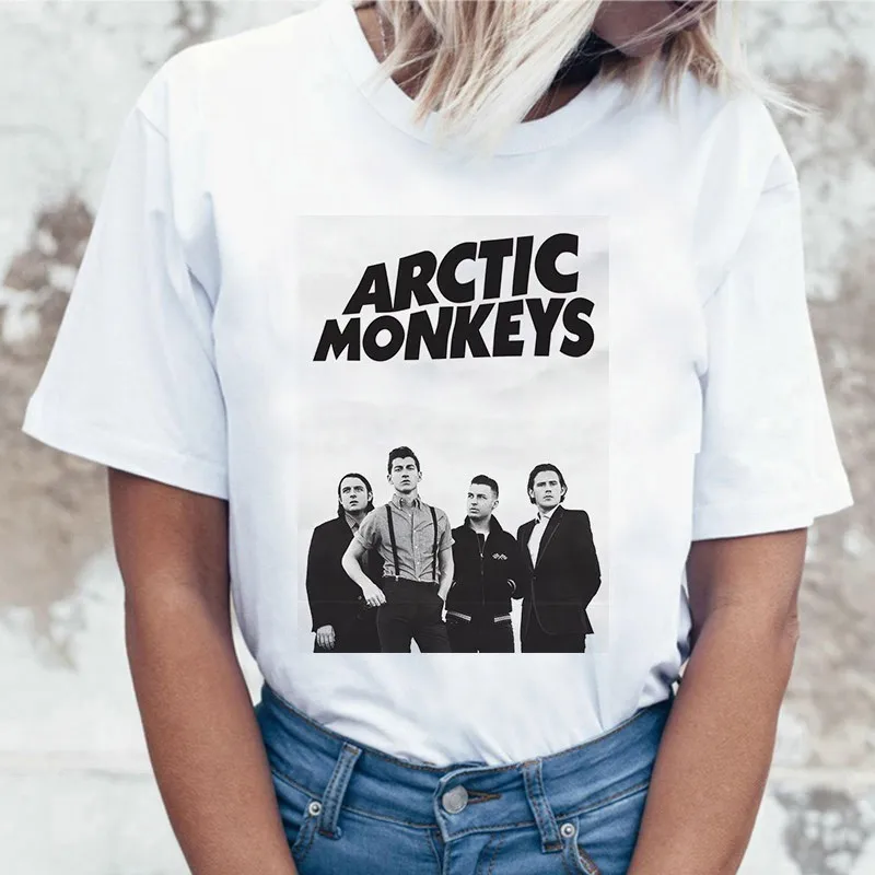 Белая женская футболка с принтом «Arctic Monkeys», летние топы с коротким рукавом и круглым вырезом, женская футболка в стиле панк-рок с буквенным принтом, женская футболка