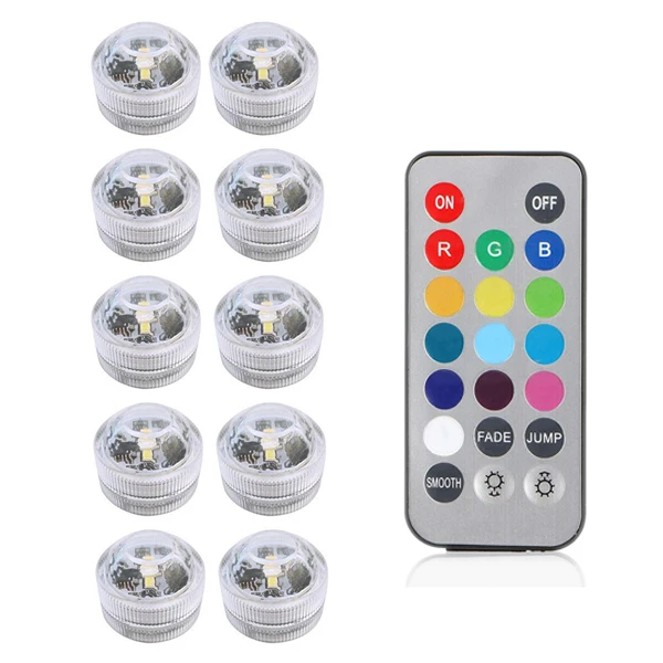 10 lamp 1 controller IP68 Водонепроницаемый светодиодный подводный светильник RGB красочный погружной светодиодный чайный светильник на батарейках ваза для аквариума Свадебная декоративная лампа - Испускаемый цвет: 10 lamp 1 controller