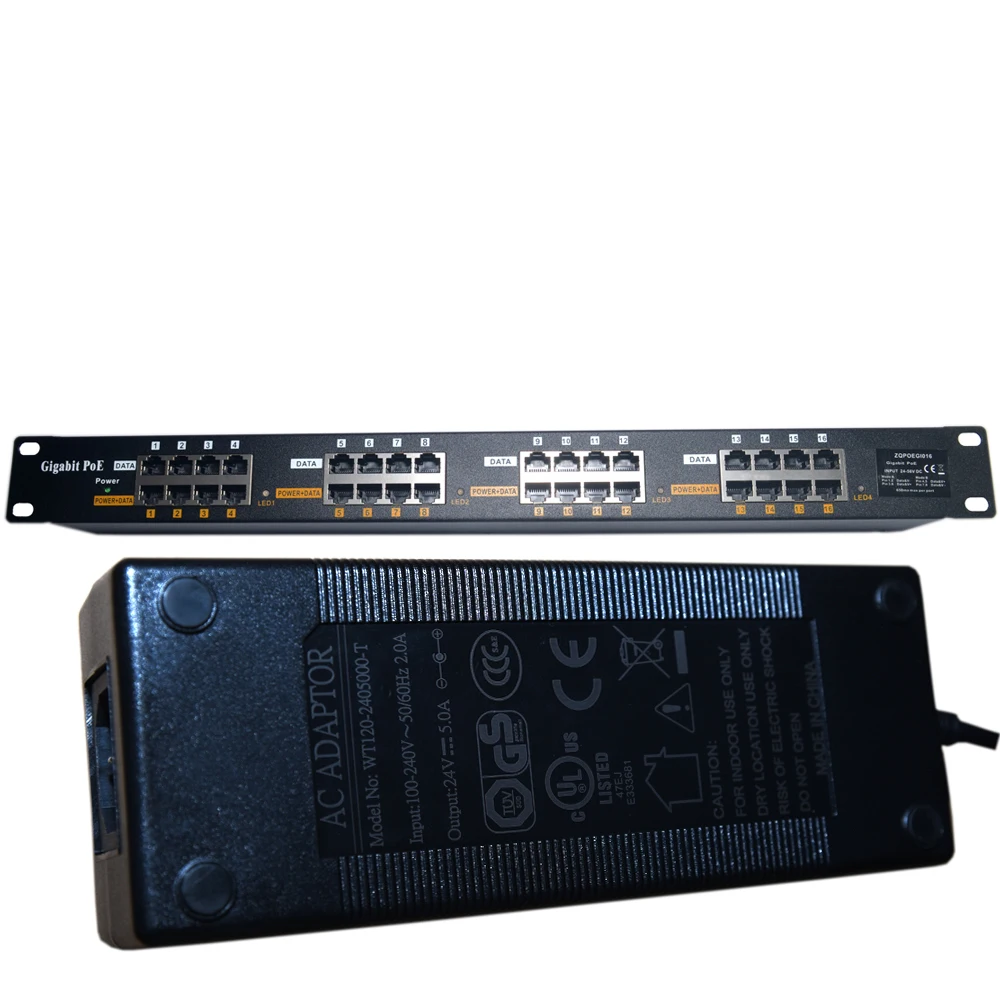 16-портовый гигабитный Инжектор PoE Power over Ethernet с 24 в 120 Вт мощностью В MikroTik Ubiquiti WiFi AP |