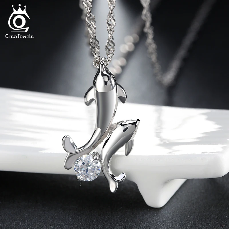 ORSA JEWELS милое ожерелье с подвеской в виде дельфина с австрийским кубическим цирконием ААА для женщин модное серебряное ожерелье ON21