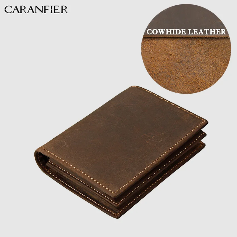Мужской Повседневный Кошелек CARANFIER Crazy Horse из натуральной воловьей кожи