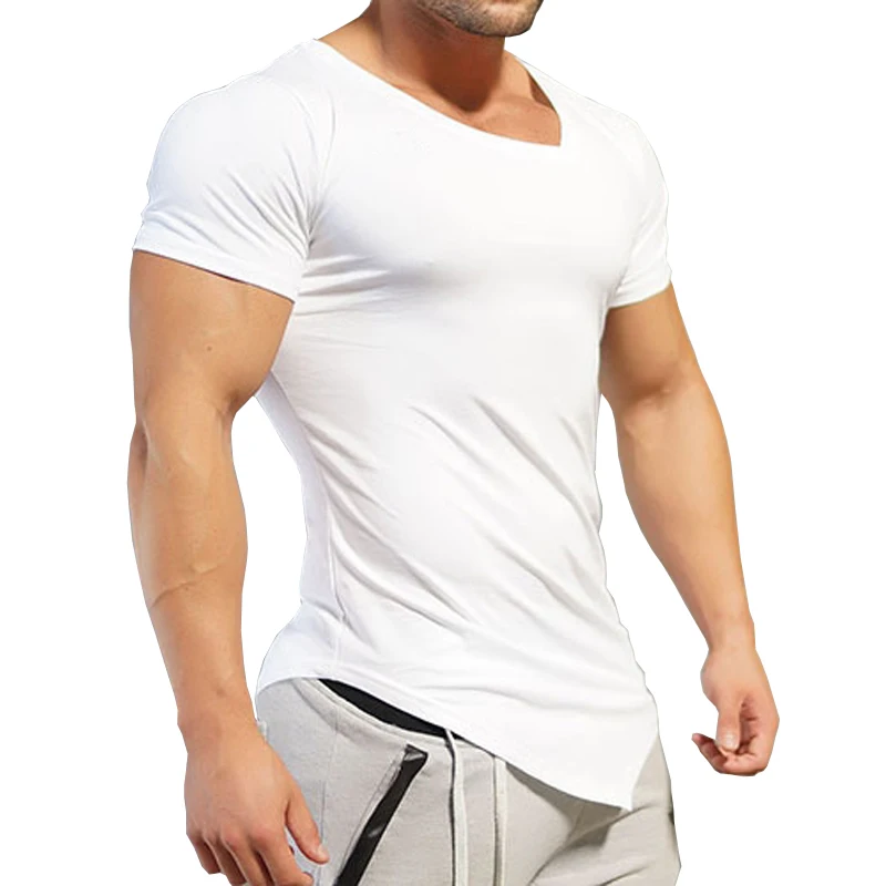 2018Hip Hop Gym Top Mens Short T Shirts Cotton Slim Fit Male Clothing Bodybuilding Undershirt White Black Fitness Tops Tees | Мужская