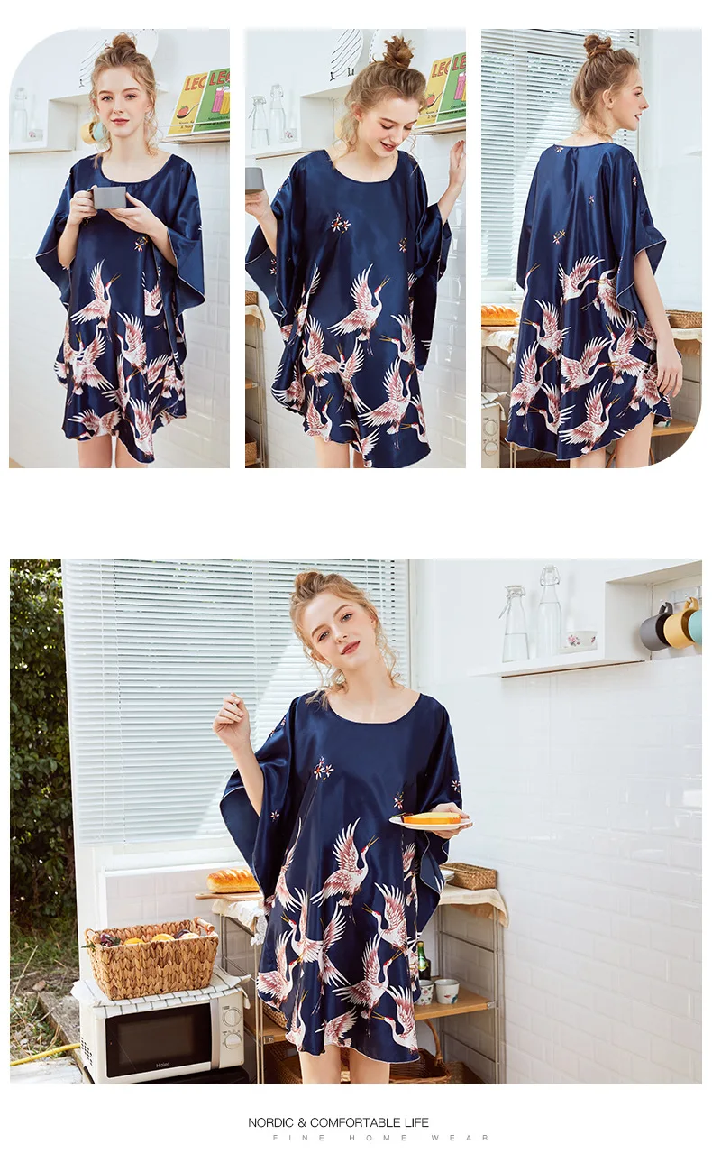 Women's sleepwear princess Simulated Silk Sleepwear Ladies Summer Bat Sleeve Sleeping Skirt Ladies Large Housewear nightwear