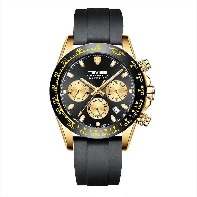 Gold Black Black Мужские часы TEVISE T838A роскошные механические часы Дата Неделя Месяц красочные автоматические часы мужские часы Прямая поставка - Цвет: Gold Black Black