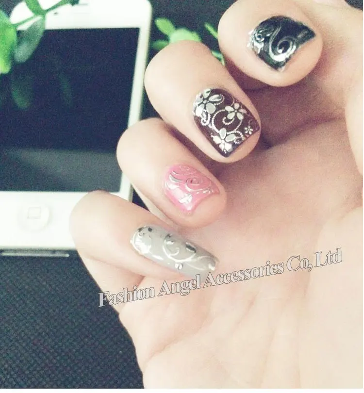 Переводные картинки из серебристого стикеры 3D на ногти Nail Art 108 шт./лист стильный