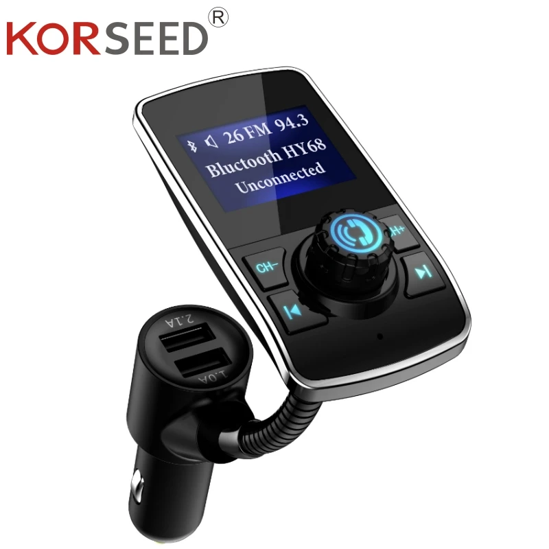 KORSEED 1,4 дюймов Автомобильный Bluetooth комплект fm-передатчик модулятор беспроводной аудио громкой связи Carkit MP3 плеер TF U диск AUX USB зарядное устройство