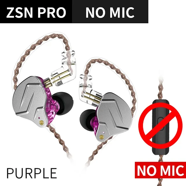 Purple no mic KZ ZSN PRO 1BA+ 1DD гибридные наушники в ухо HIFI DJ спортивные наушники гарнитура вкладыши для KZ ZS10 AS10 ZS10PRO ZSN PRO ZST ZSN - Цвет: Purple no mic