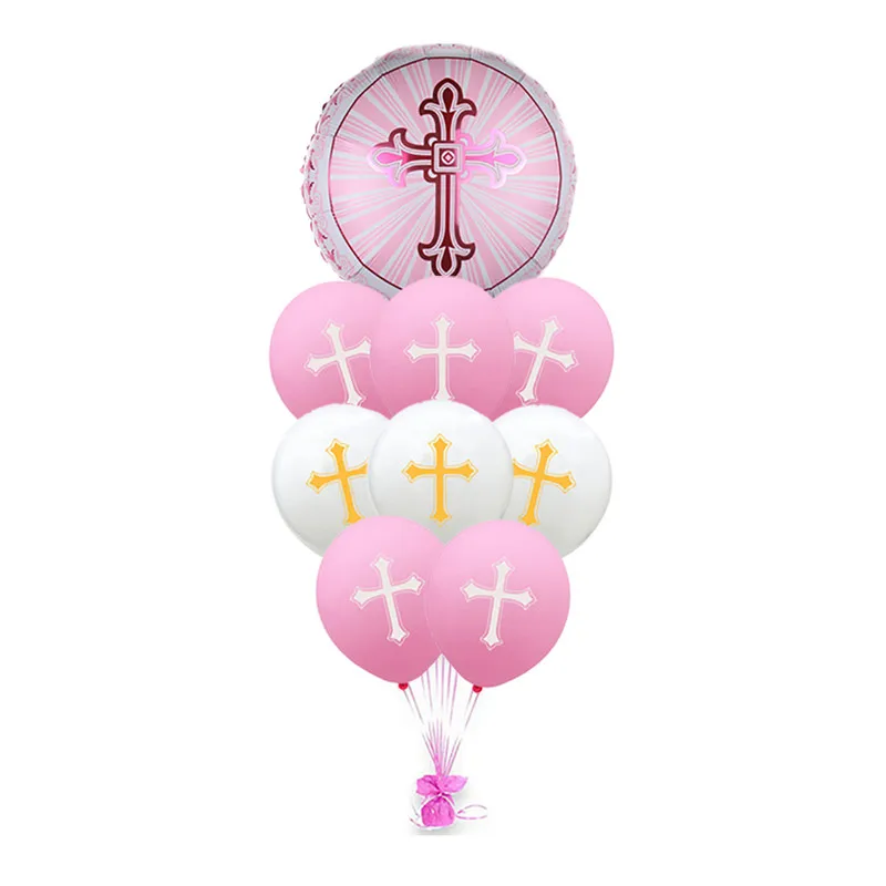 pink white set 9 шт розовый синий крест воздушный шар Набор Надувной гелиевый Фольга Воздушный шар для крещения раздвоенное Святое Причастие вечерние крестильное украшение - Цвет: pink white set