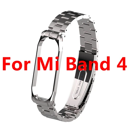 Silver For Band 4 Браслет из нержавеющей стали, ремешок для Xiaomi mi, браслет 4, металлический твердый mi Band 3, ремешок для Xiaomi mi, ремешок 3, сменный ремешок для смарт-часов - Цвет: Silver For Band 4