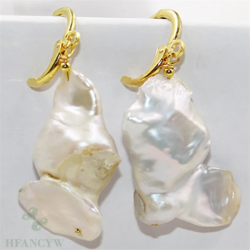 15-25mm White Baroque Pearl Earrings Hook Wedding Cultured Aurora Classic Earbob Jewelry Luxury Real TwoPin Natural Fashion | Украшения и