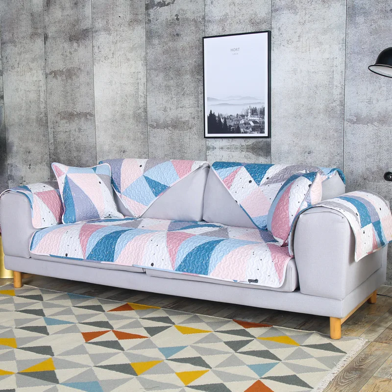 Colorful Diamond Geometry Sofa Cover Cotton Non-Slip Towel Chair Covers Mats Living/Drawing Room L-Shaped | Дом и сад