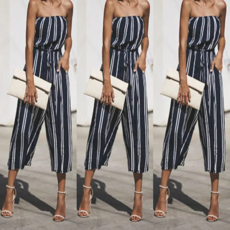 Комбинезон 2018 Новый женский комбинезон без рукавов в полоску Повседневная