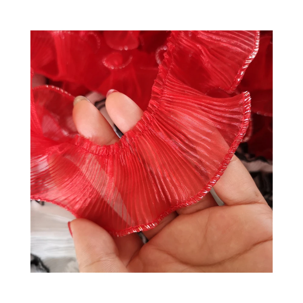 Red Lychee Life DIY плиссированная вышитая кружевная отделка красочная шифоновая лента ручной работы шитье платье одежда Декор - Цвет: Red