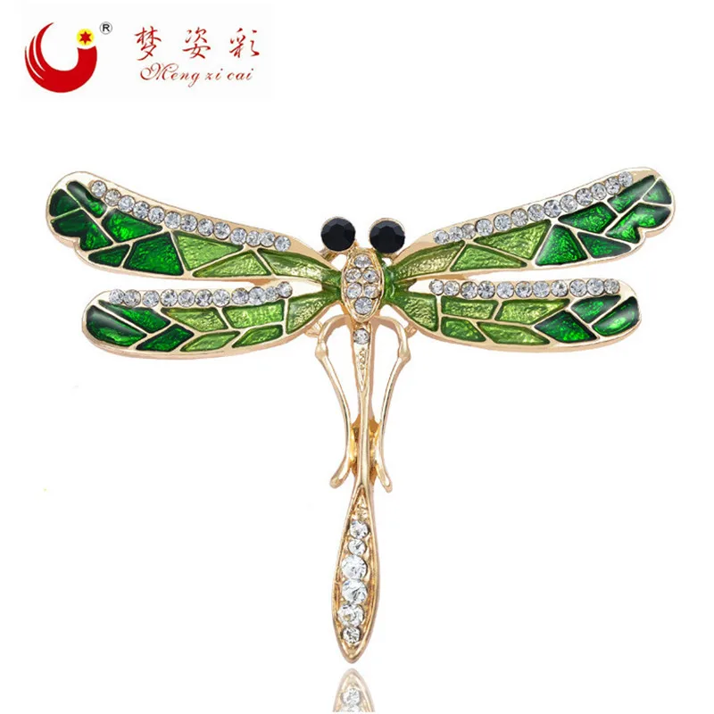 

Bijoux Green Crystal Dragonfly Brooch For Women Female Insect Rhinestone Brooches Channel Pin broches para as mulheres Jewelry